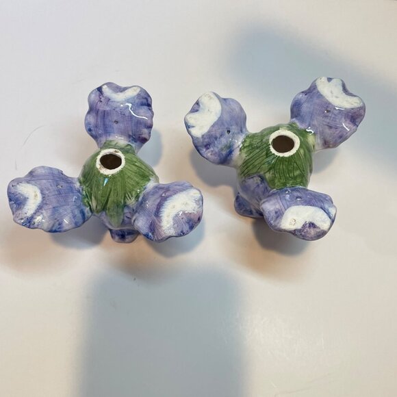 Vintage Ceramic Iris Flower Candle Holders Hand-Painted Purple & Yellow Floral D - Picture 9 of 11